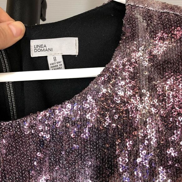 Linea DOMANI Sequin Animal Print Purple Sleeveless Dress Sz 8 /‎ 10 - Picture 5 of 8